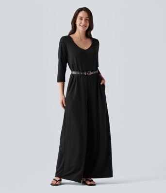 Hooded 3/4 Sleeve Baggy Relaxed Casual Jumpsuit with Pockets Hooded 3/4 Sleeve Baggy Relaxed Casual Jumpsuit with Pockets