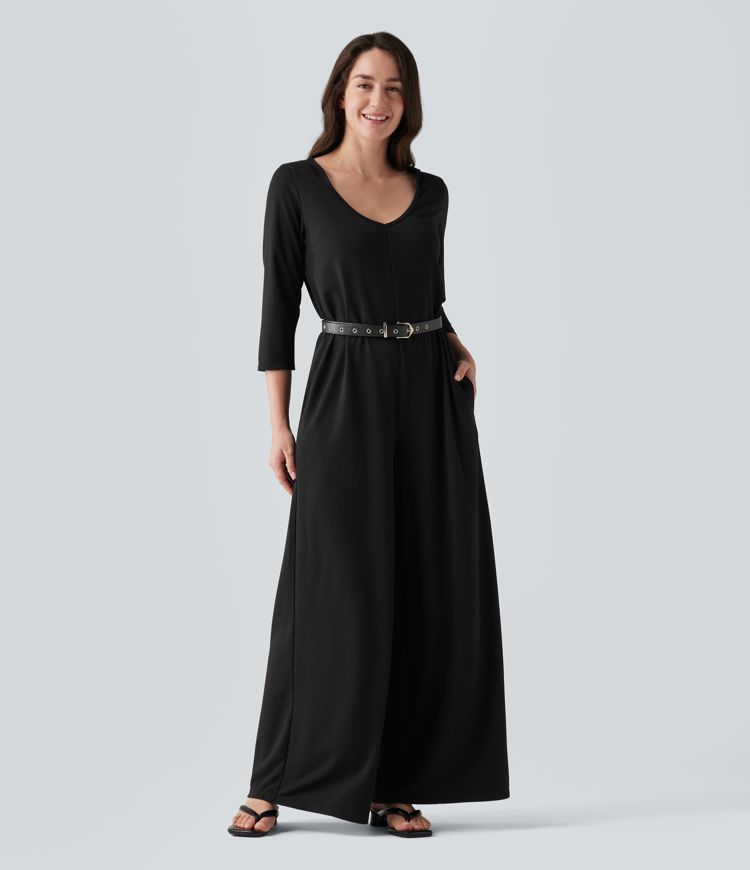 Hooded 3/4 Sleeve Baggy Relaxed Casual Jumpsuit with Pockets Hooded 3/4 Sleeve Baggy Relaxed Casual Jumpsuit with Pockets
