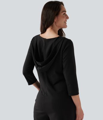 Hooded 3/4 Sleeve Baggy Relaxed Casual Jumpsuit with Pockets Hooded 3/4 Sleeve Baggy Relaxed Casual Jumpsuit with Pockets