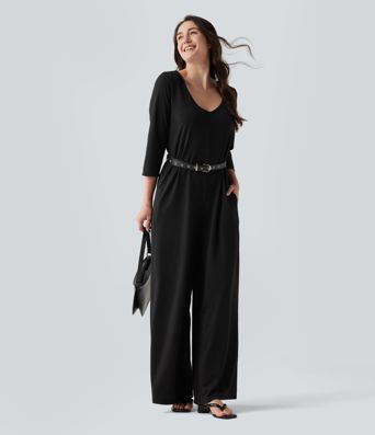 Hooded 3/4 Sleeve Baggy Relaxed Casual Jumpsuit with Pockets Hooded 3/4 Sleeve Baggy Relaxed Casual Jumpsuit with Pockets