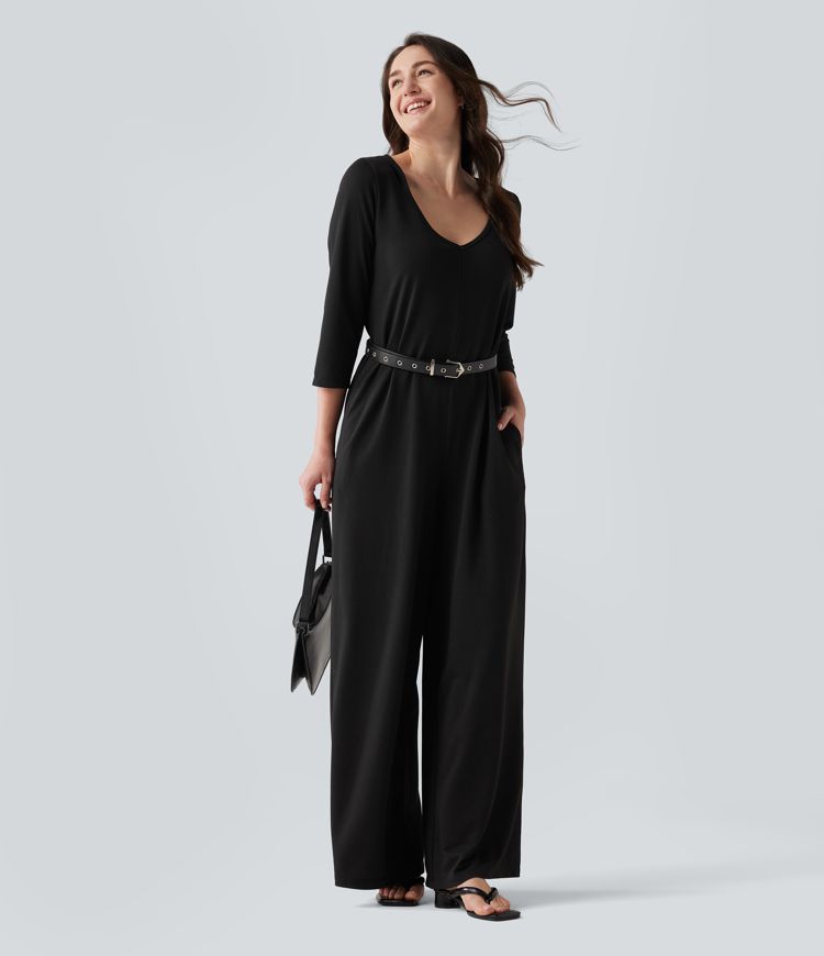 Hooded 3/4 Sleeve Baggy Relaxed Casual Jumpsuit with Pockets Hooded 3/4 Sleeve Baggy Relaxed Casual Jumpsuit with Pockets