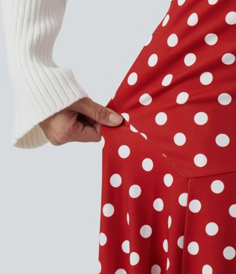 Jupe midi à pois taille haute avec ourlet asymétrique à volants et poches