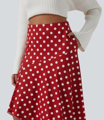 Jupe midi à pois taille haute avec ourlet asymétrique à volants et poches