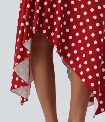 Jupe midi à pois taille haute avec ourlet asymétrique à volants et poches