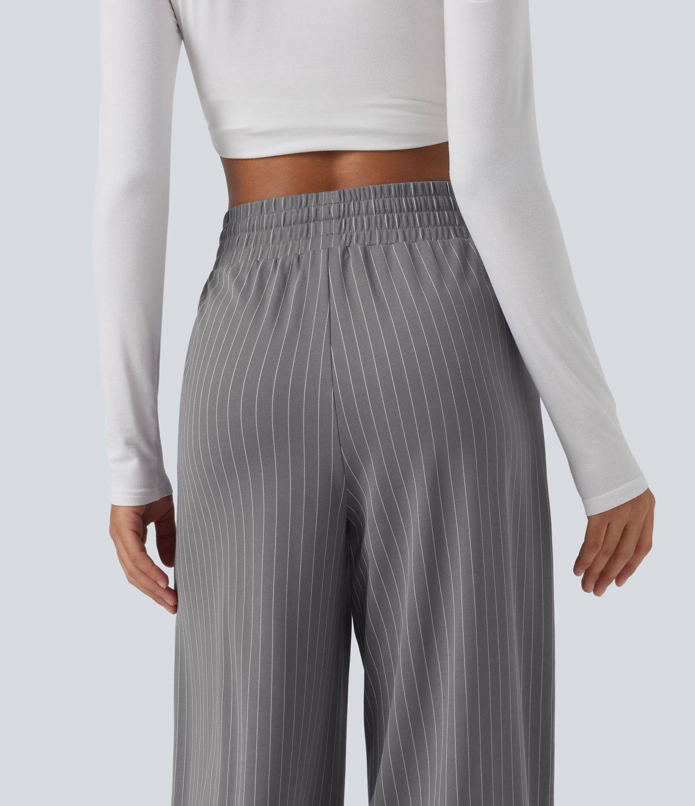 High Waisted Drawstring Wide Leg Stripe Workout Pants with Pockets