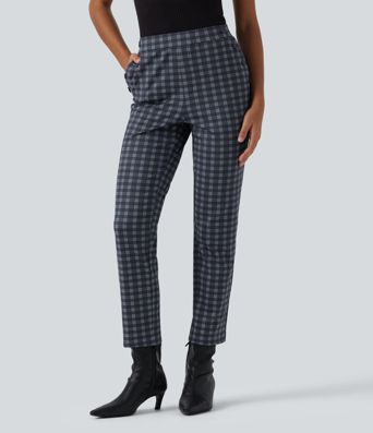 Halara Flex™ - Bürohose mit mittelhohem Bund, Seitentaschen und Karomuster Halara Flex™ - Bürohose mit mittelhohem Bund, Seitentaschen und Karomuster