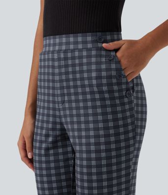 Halara Flex™ - Bürohose mit mittelhohem Bund, Seitentaschen und Karomuster Halara Flex™ - Bürohose mit mittelhohem Bund, Seitentaschen und Karomuster