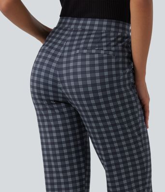 Halara Flex™ - Bürohose mit mittelhohem Bund, Seitentaschen und Karomuster Halara Flex™ - Bürohose mit mittelhohem Bund, Seitentaschen und Karomuster