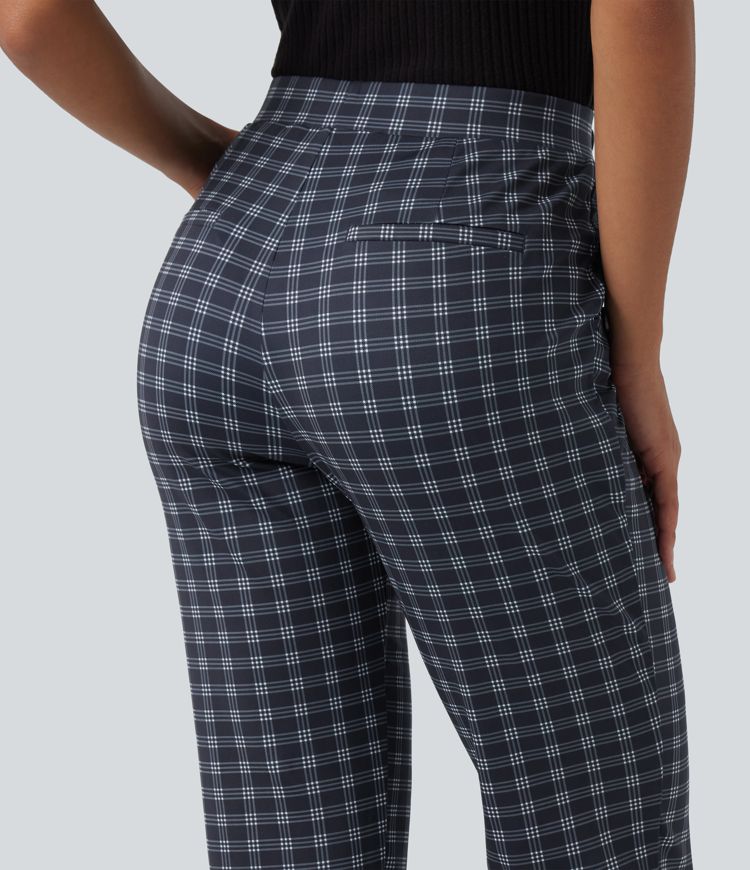 Halara Flex™ - Bürohose mit mittelhohem Bund, Seitentaschen und Karomuster Halara Flex™ - Bürohose mit mittelhohem Bund, Seitentaschen und Karomuster