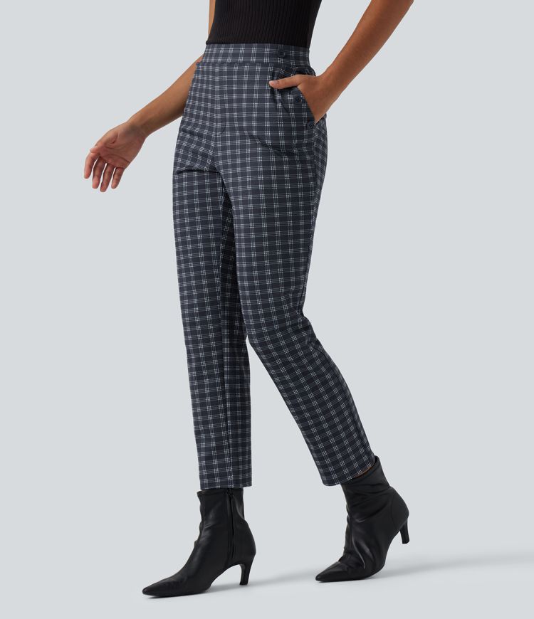 Halara Flex™ - Bürohose mit mittelhohem Bund, Seitentaschen und Karomuster Halara Flex™ - Bürohose mit mittelhohem Bund, Seitentaschen und Karomuster