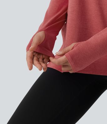 Boat Neck Dropped Long Sleeve Split Yoga Sweatshirt with Thumb Hole