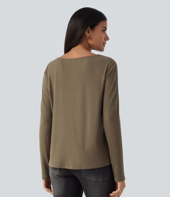 Cowl Neck Crossover Long Sleeve Curved Hem Casual Top Cowl Neck Crossover Long Sleeve Curved Hem Casual Top
