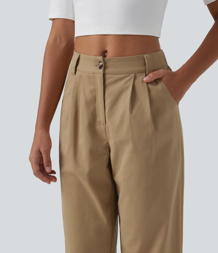 Low Rise Relaxed Rolled Hem Tapered Rolled Hem Cotton Casual Pants with Pockets