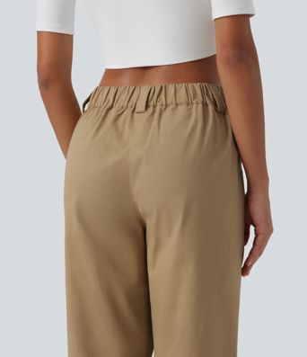 Low Rise Relaxed Rolled Hem Tapered Rolled Hem Cotton Casual Pants with Pockets