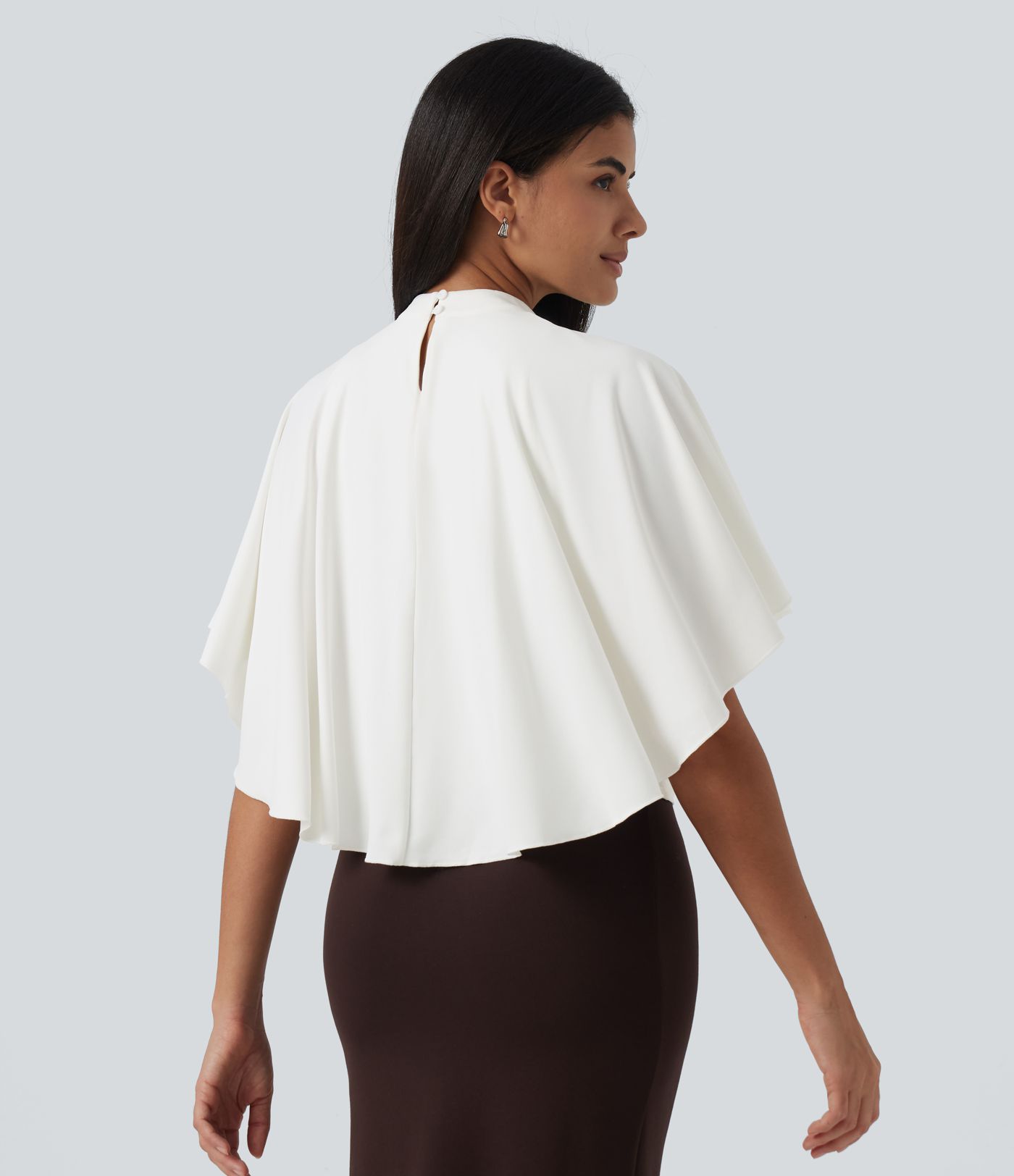 Mock Neck Batwing Short Sleeve Slim Ruched Work Blouse
