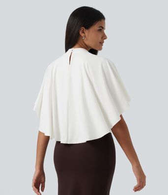 Mock Neck Batwing Short Sleeve Slim Ruched Work Blouse