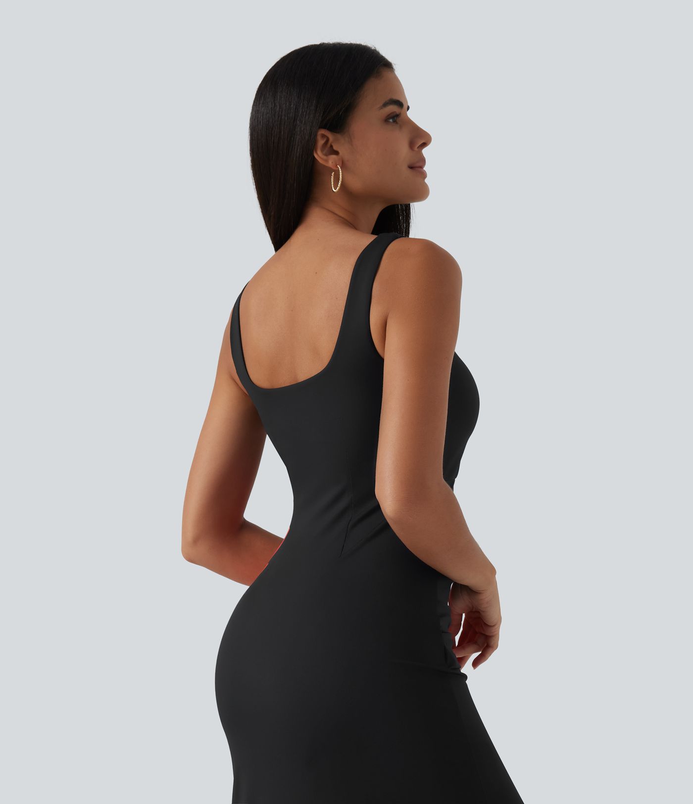 Robe midi de soirée moulante à imprimé floral, encolure carrée, dos nu et effet corset avec fronces et fente