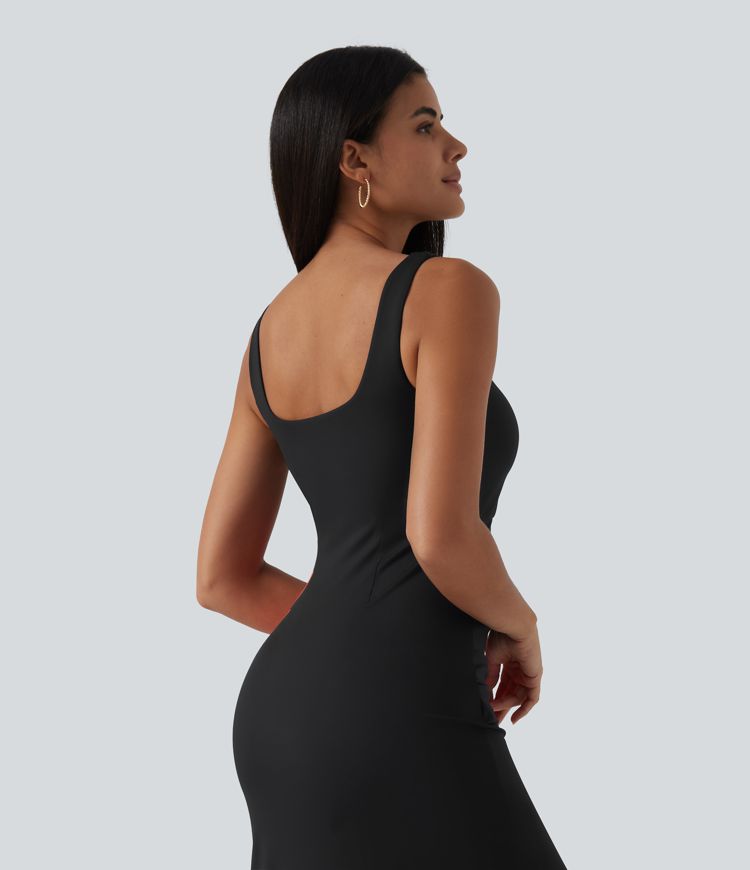 Robe midi de soirée moulante à imprimé floral, encolure carrée, dos nu et effet corset avec fronces et fente