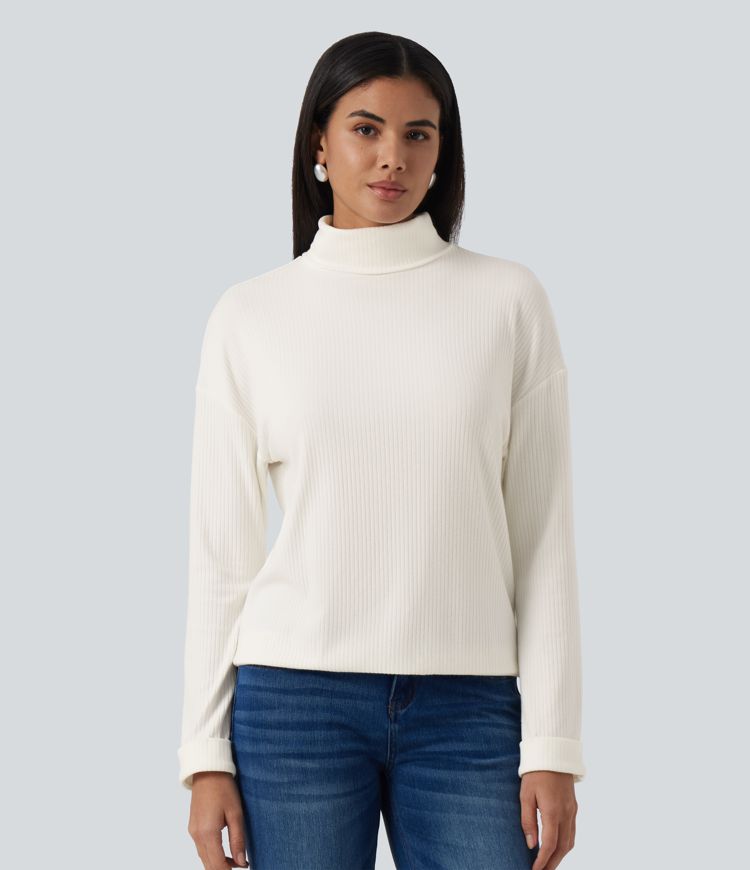 Casual-Top mit hohem Kragen und langen Ärmeln Casual-Top mit hohem Kragen und langen Ärmeln