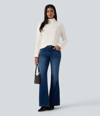 Casual-Top mit hohem Kragen und langen Ärmeln Casual-Top mit hohem Kragen und langen Ärmeln