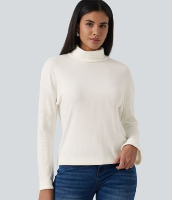 Casual-Top mit hohem Kragen und langen Ärmeln Casual-Top mit hohem Kragen und langen Ärmeln