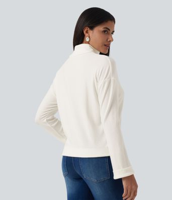 Casual-Top mit hohem Kragen und langen Ärmeln Casual-Top mit hohem Kragen und langen Ärmeln