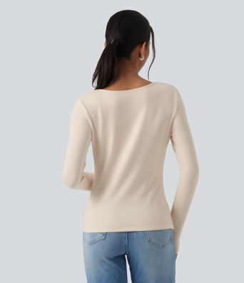 Halara HeatCore V Neck Long Sleeve Casual Warming Top