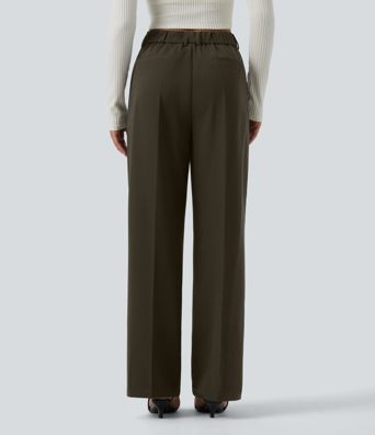 High Waisted Straight Leg Work Pants with Pockets