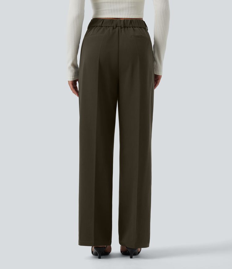 High Waisted Straight Leg Work Pants with Pockets