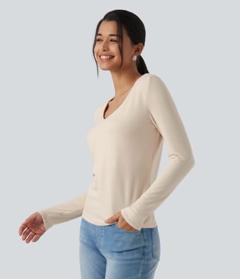 Halara HeatCore V Neck Long Sleeve Casual Warming Top