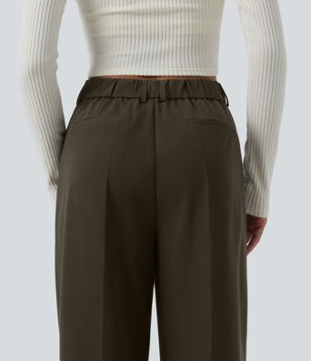 High Waisted Straight Leg Work Pants with Pockets
