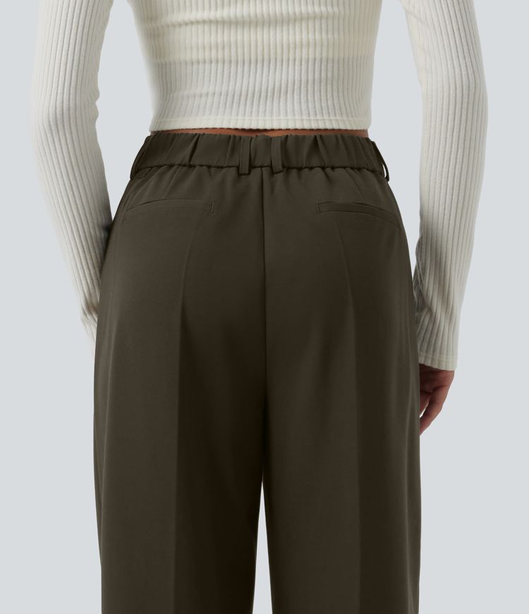 High Waisted Straight Leg Work Pants with Pockets