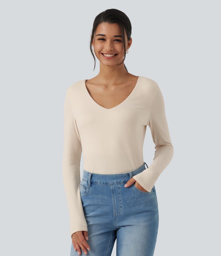 Halara HeatCore V Neck Long Sleeve Casual Warming Top
