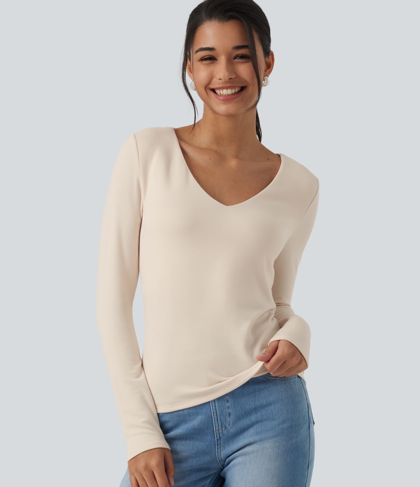 Halara HeatCore V Neck Long Sleeve Casual Warming Top