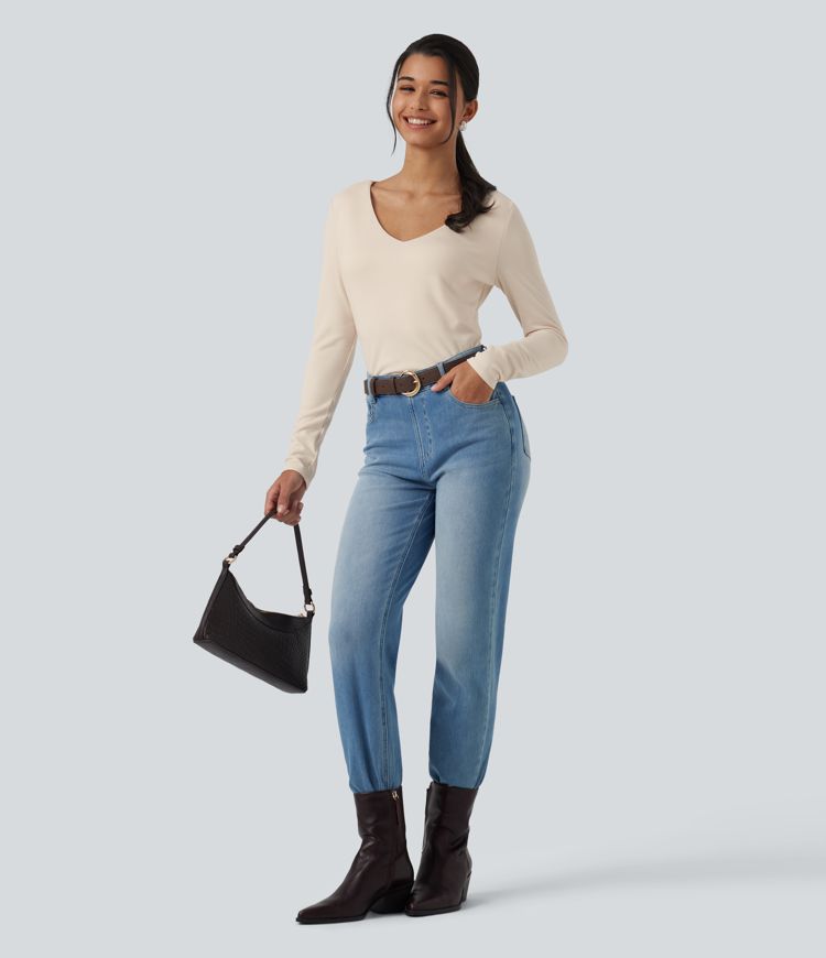 Halara HeatCore V Neck Long Sleeve Casual Warming Top