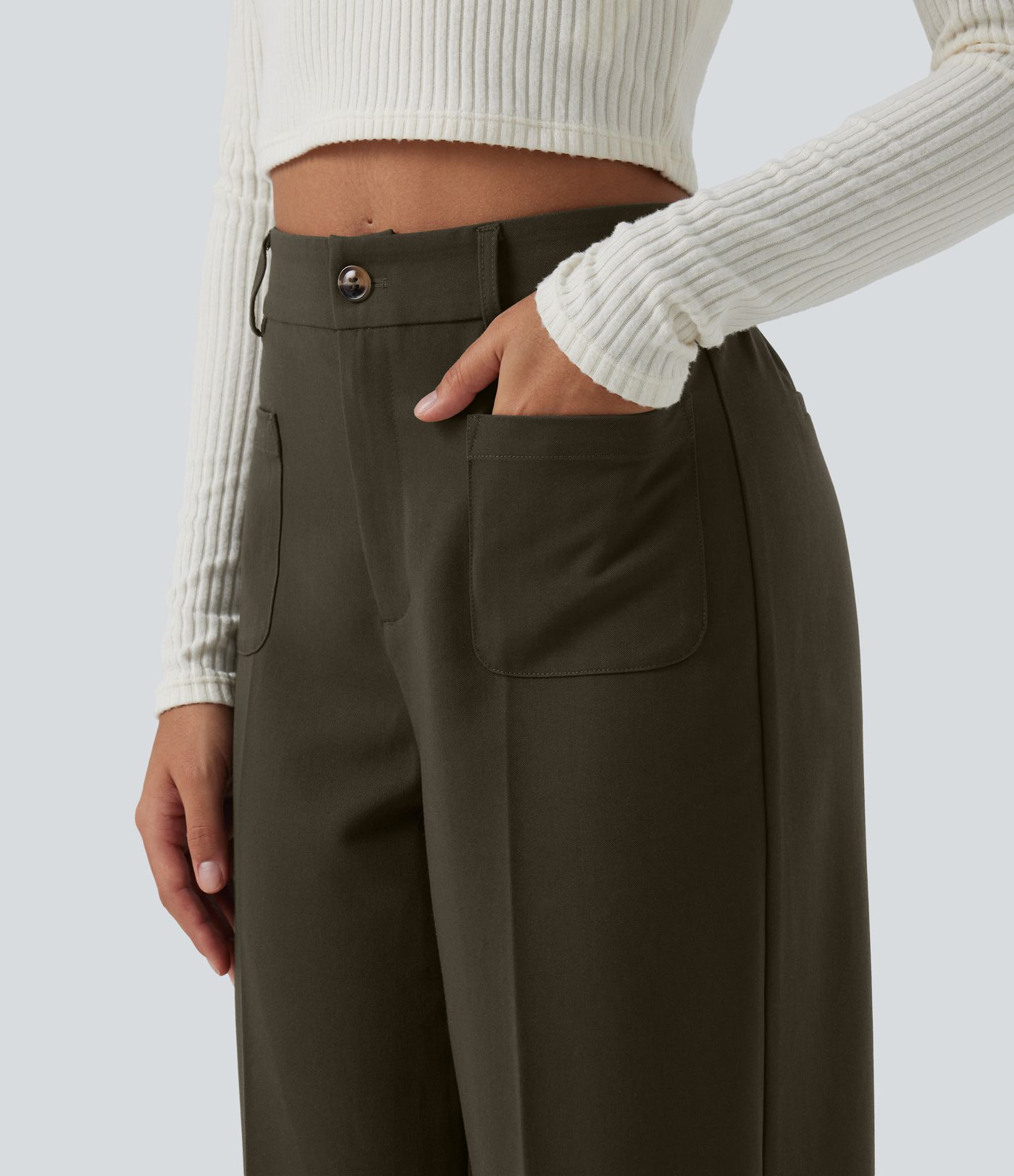 High Waisted Straight Leg Work Pants with Pockets