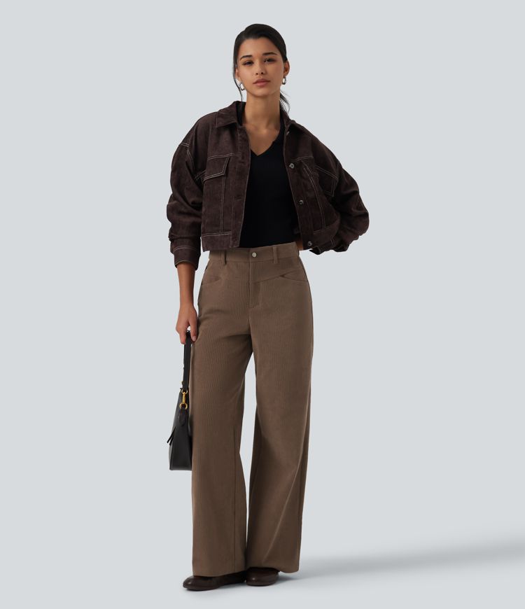 Lässige Cordhose mit mittelhohem Bund, mehreren Taschen und geradem Bein Lässige Cordhose mit mittelhohem Bund, mehreren Taschen und geradem Bein