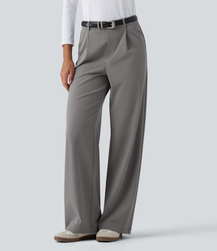 Halara Flex™ DayStretch Wrinkle Recovery High Waisted Straight Leg Pleated Work Pants with Pockets