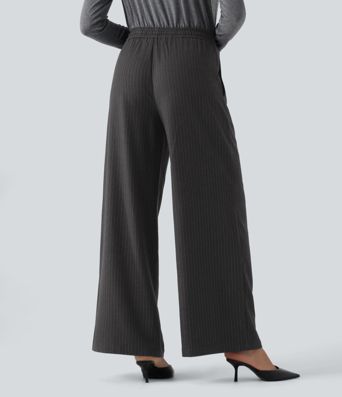 Pantalon baggy à rayures taille mi-haute, cordon de serrage et poches Pantalon baggy à rayures taille mi-haute, cordon de serrage et poches