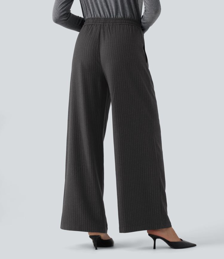Pantalon baggy à rayures taille mi-haute, cordon de serrage et poches Pantalon baggy à rayures taille mi-haute, cordon de serrage et poches