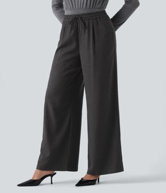Pantalon baggy à rayures taille mi-haute, cordon de serrage et poches Pantalon baggy à rayures taille mi-haute, cordon de serrage et poches