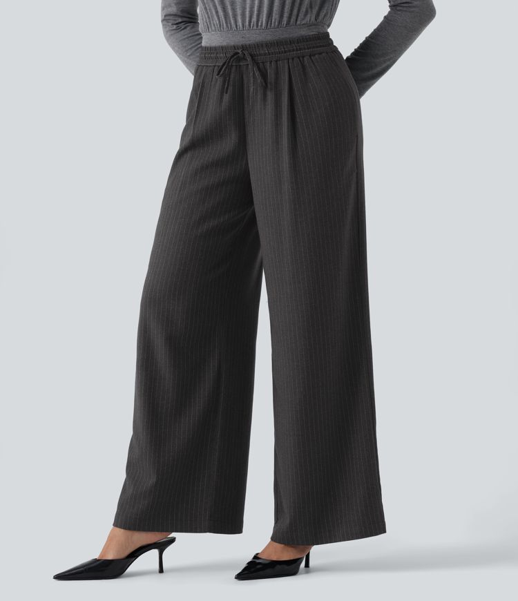 Pantalon baggy à rayures taille mi-haute, cordon de serrage et poches Pantalon baggy à rayures taille mi-haute, cordon de serrage et poches