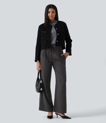 Pantalon baggy à rayures taille mi-haute, cordon de serrage et poches Pantalon baggy à rayures taille mi-haute, cordon de serrage et poches