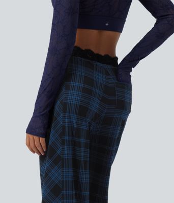 Halara UltraSculpt™ High Waisted Plaid Contrast Lace Baggy Casual Pants with Pockets