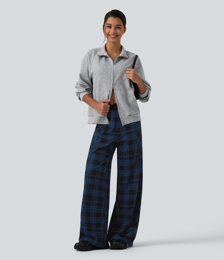 Halara UltraSculpt™ High Waisted Plaid Contrast Lace Baggy Casual Pants with Pockets
