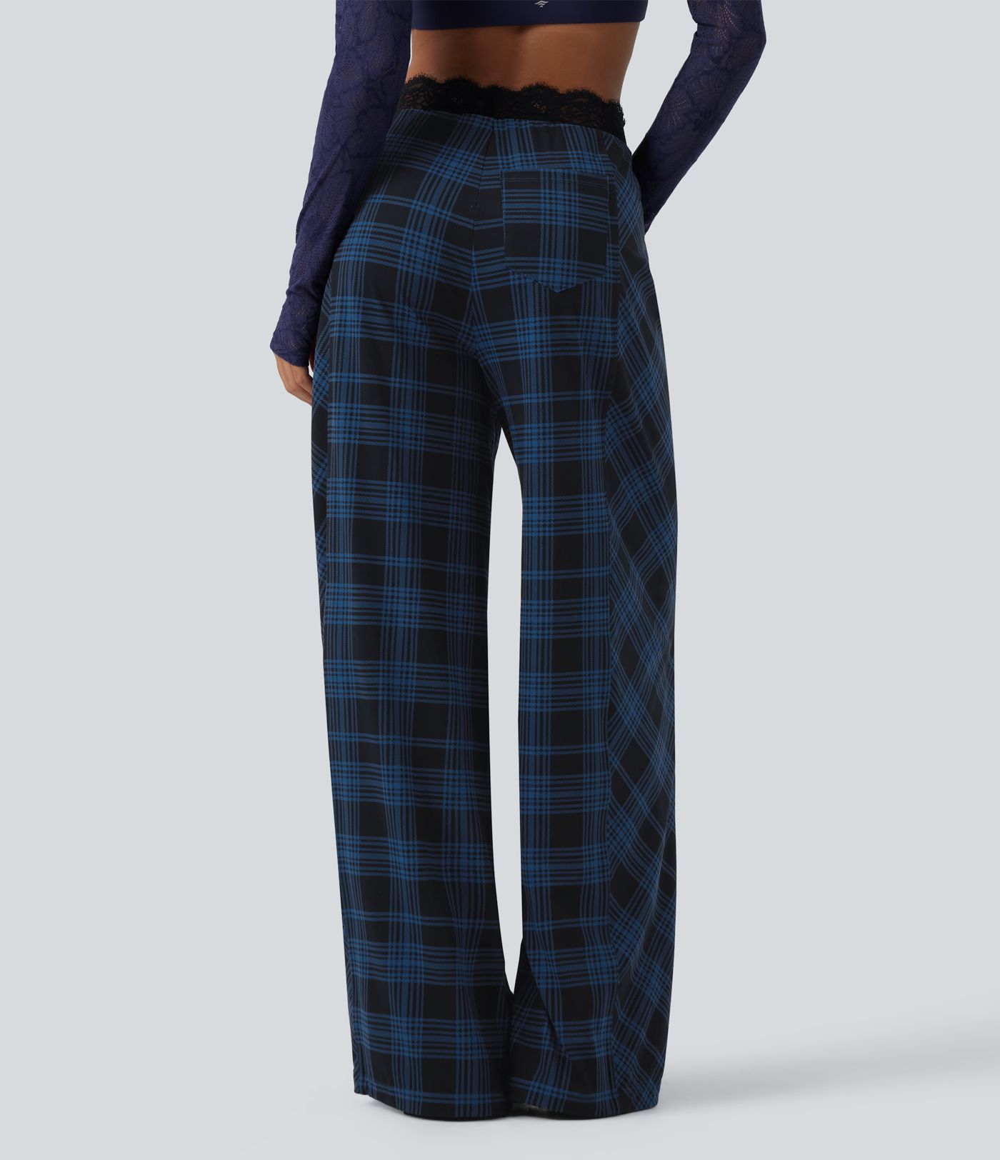 Halara UltraSculpt™ High Waisted Plaid Contrast Lace Baggy Casual Pants with Pockets
