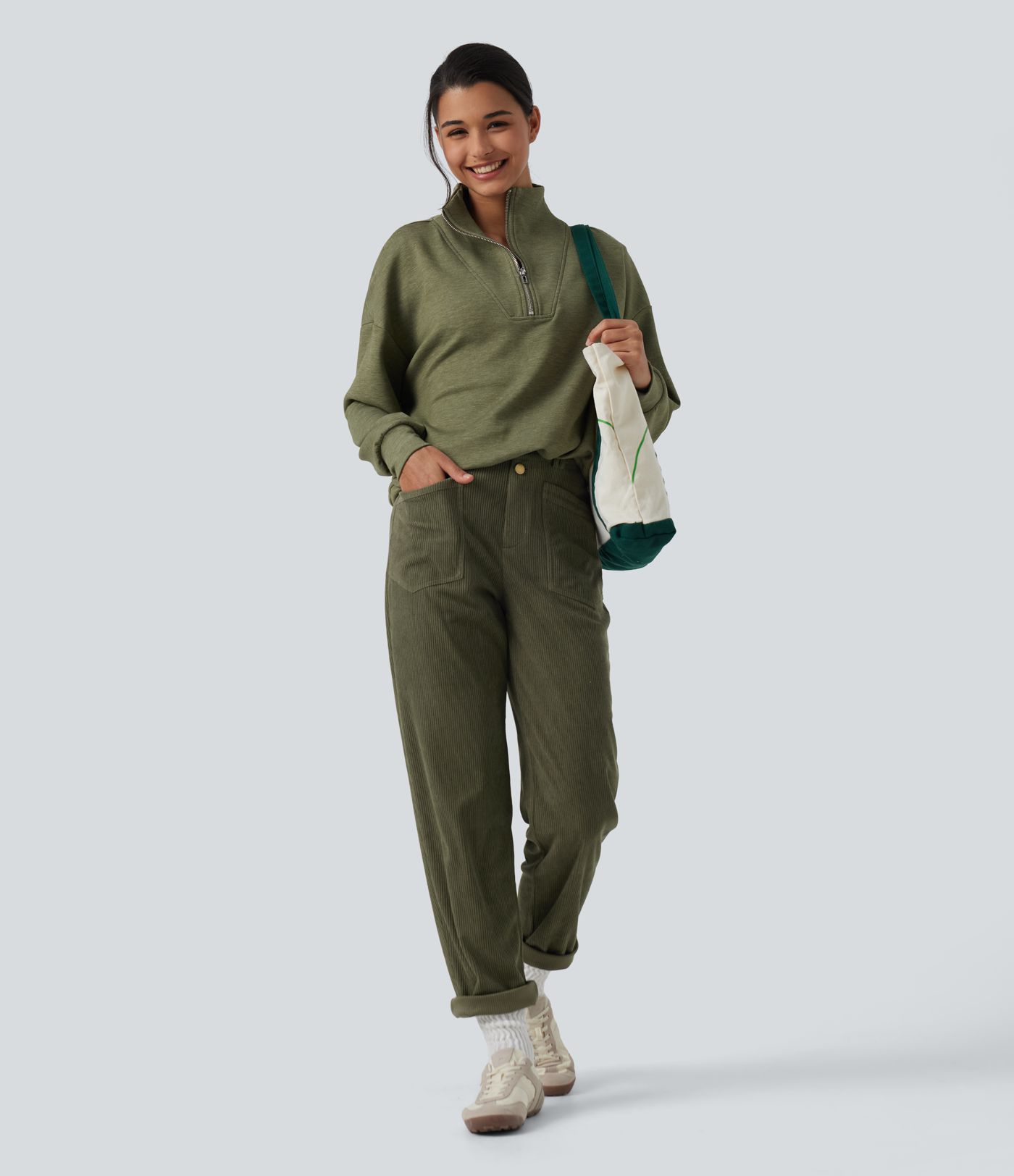Mid Rise Tapered Corduroy Casual Pants with Pockets Mid Rise Tapered Corduroy Casual Pants with Pockets
