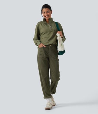 Mid Rise Tapered Corduroy Casual Pants with Pockets Mid Rise Tapered Corduroy Casual Pants with Pockets