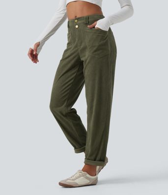 Mid Rise Tapered Corduroy Casual Pants with Pockets Mid Rise Tapered Corduroy Casual Pants with Pockets