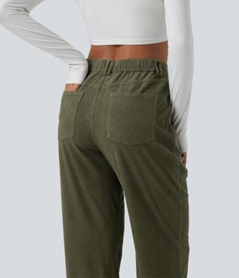 Mid Rise Tapered Corduroy Casual Pants with Pockets Mid Rise Tapered Corduroy Casual Pants with Pockets